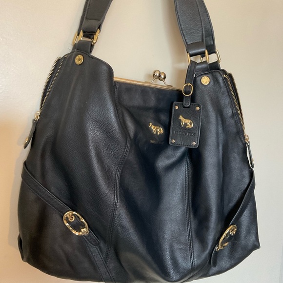 Emma Fox Black Leather Handbag with Gold Hardware - Picture 4 of 12